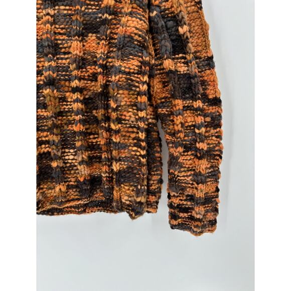 Handmade Sweater Womens Small Orange Black Chunky Knit Pullover Mock Neckline - Picture 2 of 16